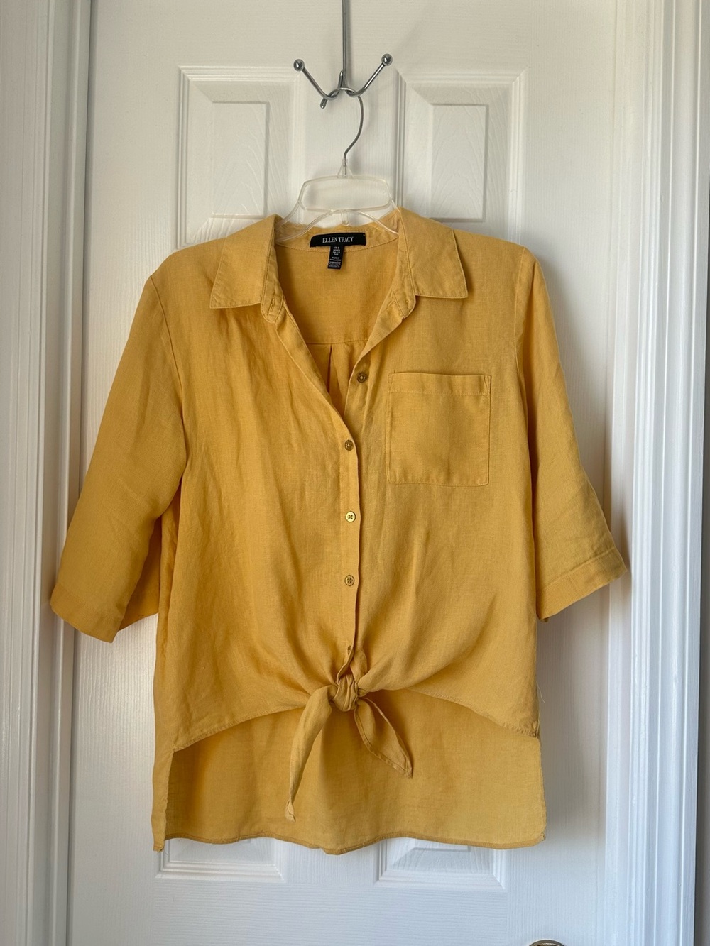 Ellen Tracy Mustard Yellow Tie-Front Button-Down Shirt